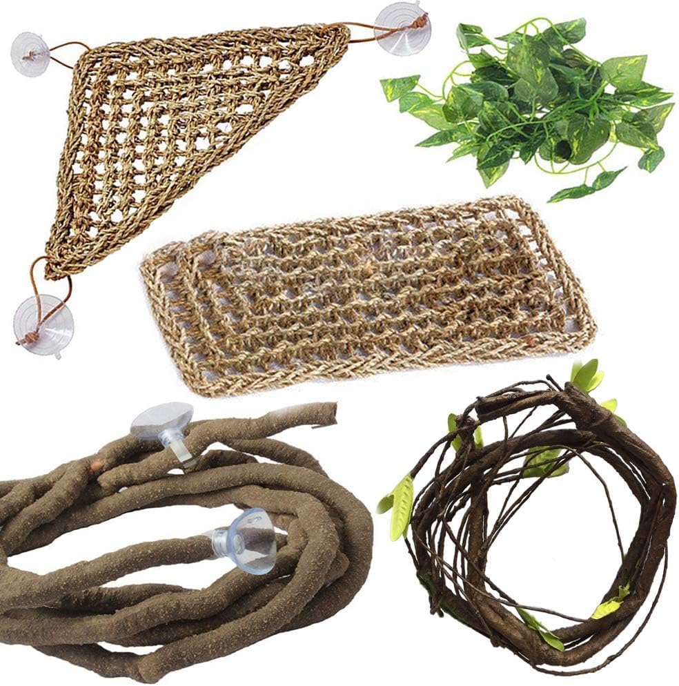 PIVBY 4 PCS Bearded Dragon Hammock, Bearded Dragon Tank Accessories, Flexible Reptile Jungle Vines Terrarium Decor for Chameleon, Lizards, Crested Geckos, Snakes, Lguana, Amphibian Reptiles Habitats