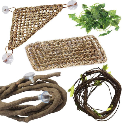 PIVBY 4 PCS Bearded Dragon Hammock, Bearded Dragon Tank Accessories, Flexible Reptile Jungle Vines Terrarium Decor for Chameleon, Lizards, Crested Geckos, Snakes, Lguana, Amphibian Reptiles Habitats