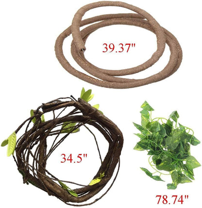 PIVBY 4 PCS Bearded Dragon Hammock, Bearded Dragon Tank Accessories, Flexible Reptile Jungle Vines Terrarium Decor for Chameleon, Lizards, Crested Geckos, Snakes, Lguana, Amphibian Reptiles Habitats