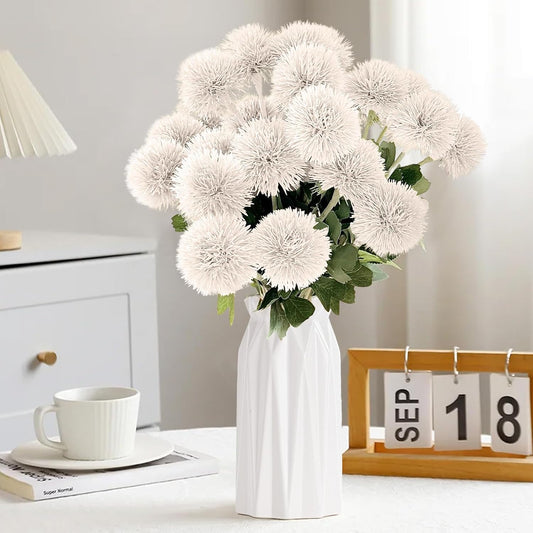 18 PCS Artificial Dandelion Flowers with Stems, 15 Inch Plastic Fake Flower Plants Look Real Decorative Floral Bouquet for Baby Shower Party Wedding Arrangements DIY, White