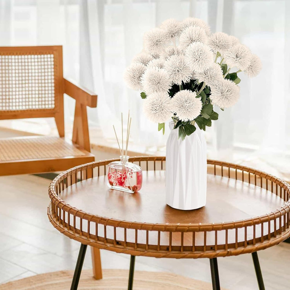 18 PCS Artificial Dandelion Flowers with Stems, 15 Inch Plastic Fake Flower Plants Look Real Decorative Floral Bouquet for Baby Shower Party Wedding Arrangements DIY, White