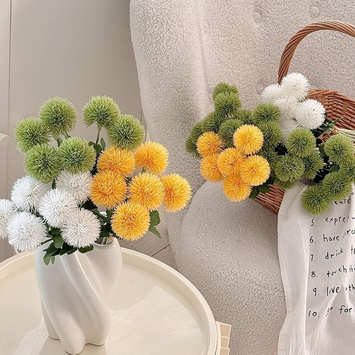 18 PCS Artificial Dandelion Flowers with Stems, 15 Inch Plastic Fake Flower Plants Look Real Decorative Floral Bouquet for Baby Shower Party Wedding Arrangements DIY, White