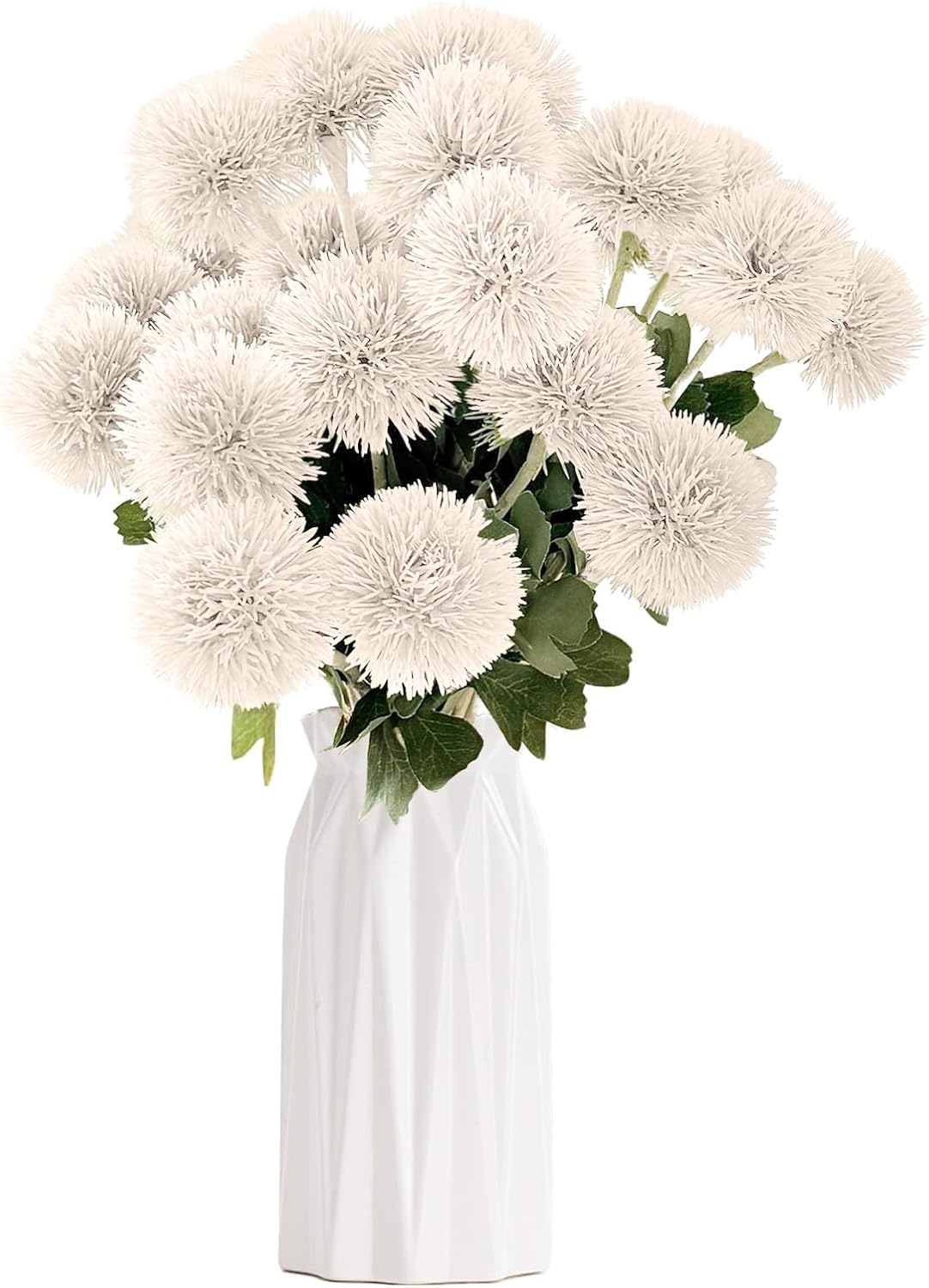 18 PCS Artificial Dandelion Flowers with Stems, 15 Inch Plastic Fake Flower Plants Look Real Decorative Floral Bouquet for Baby Shower Party Wedding Arrangements DIY, White