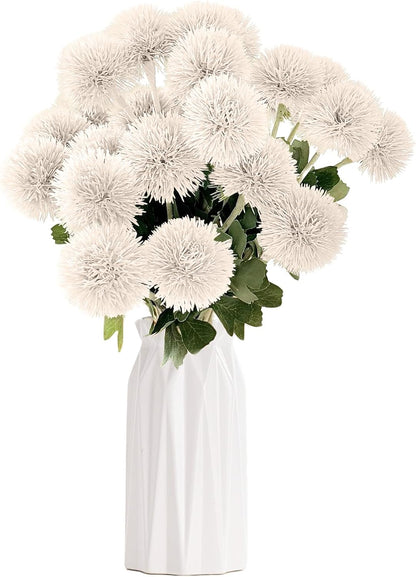 18 PCS Artificial Dandelion Flowers with Stems, 15 Inch Plastic Fake Flower Plants Look Real Decorative Floral Bouquet for Baby Shower Party Wedding Arrangements DIY, White
