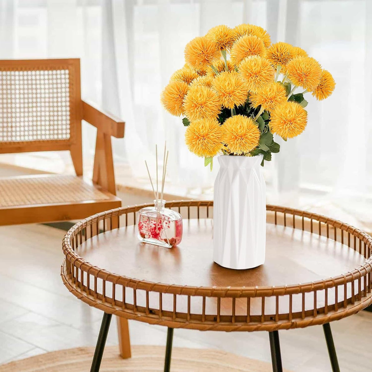 18 PCS Artificial Dandelion Flowers with Stems, 15 Inch Plastic Fake Flower Plants Look Real Decorative Floral Bouquet for Baby Shower Party Wedding Arrangements DIY, White