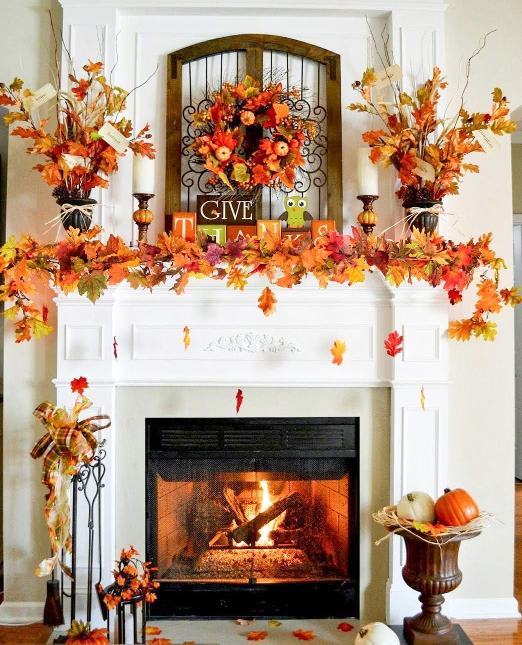 Fall Garland Maple Leaf Garland, 2pcs 6 Ft/Piece, Artificial Maple Leaves Hanging Vine, Thanksgiving Christmas Decor (2)