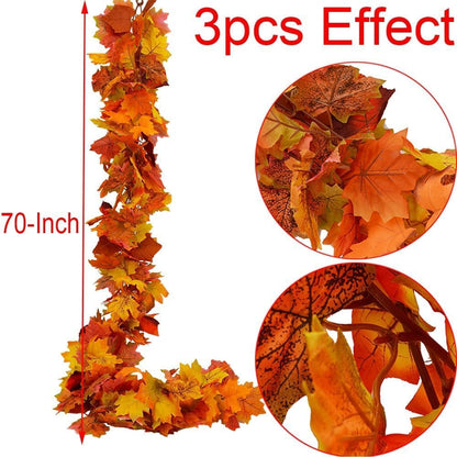 Fall Garland Maple Leaf Garland, 2pcs 6 Ft/Piece, Artificial Maple Leaves Hanging Vine, Thanksgiving Christmas Decor (2)