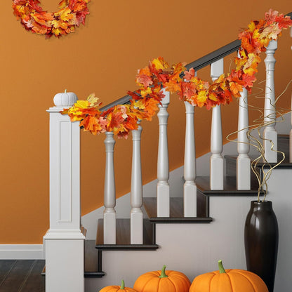 Fall Garland Maple Leaf Garland, 2pcs 6 Ft/Piece, Artificial Maple Leaves Hanging Vine, Thanksgiving Christmas Decor (2)