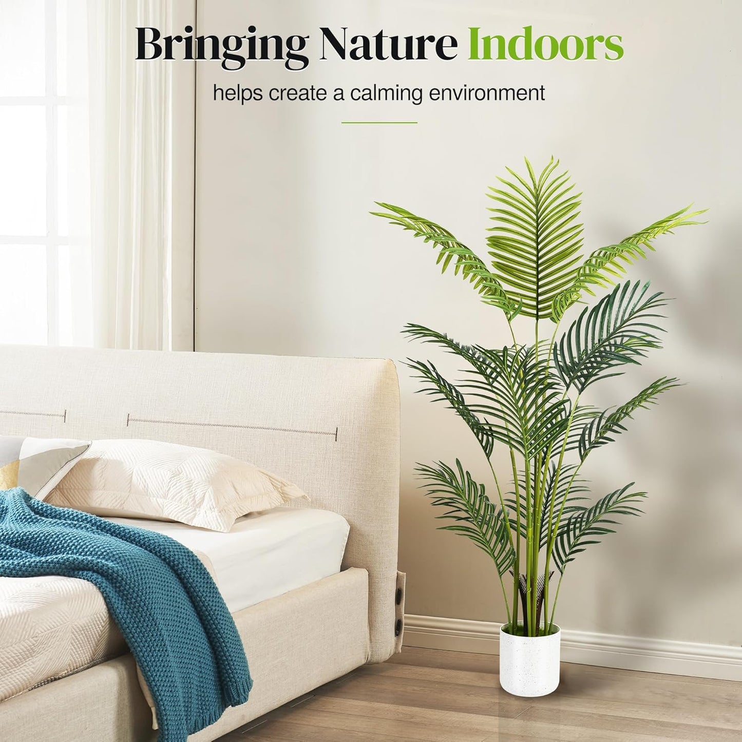 Artificial Palm Tree 4FT, Fake Tree with White Tall Planter 2 Pack, Faux Tropical Areca Floor Plant in Pot, Artificial Silk Plant for Home Office Living Room Decor Indoor