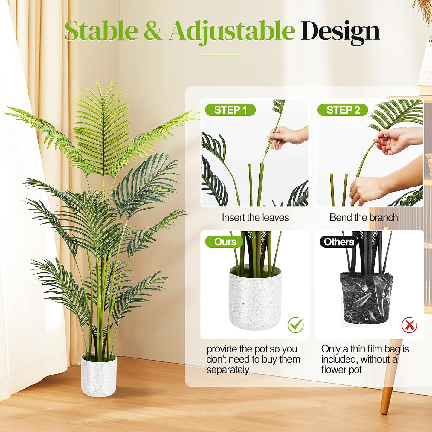Artificial Palm Tree 4FT, Fake Tree with White Tall Planter 2 Pack, Faux Tropical Areca Floor Plant in Pot, Artificial Silk Plant for Home Office Living Room Decor Indoor