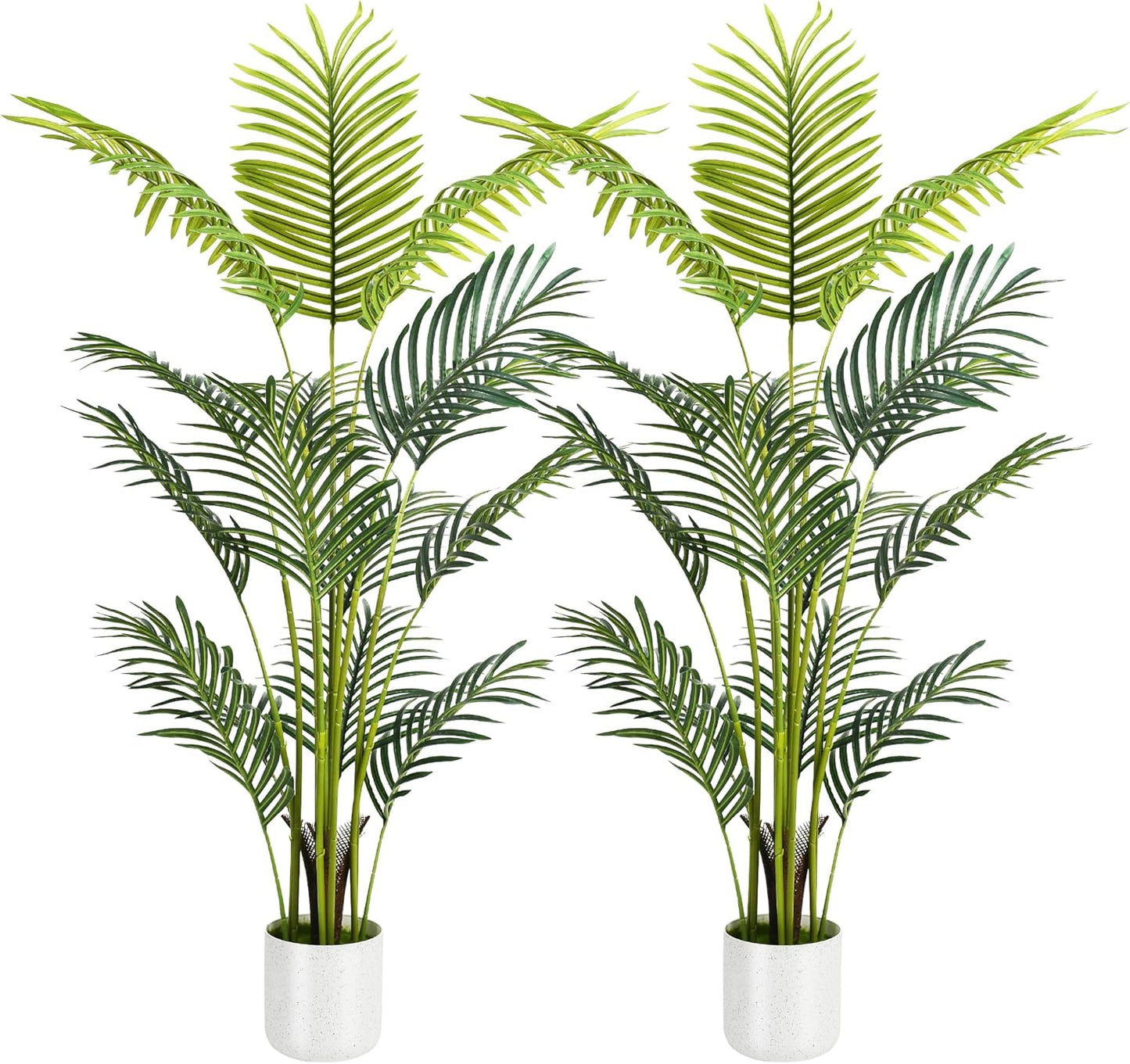 Artificial Palm Tree 4FT, Fake Tree with White Tall Planter 2 Pack, Faux Tropical Areca Floor Plant in Pot, Artificial Silk Plant for Home Office Living Room Decor Indoor
