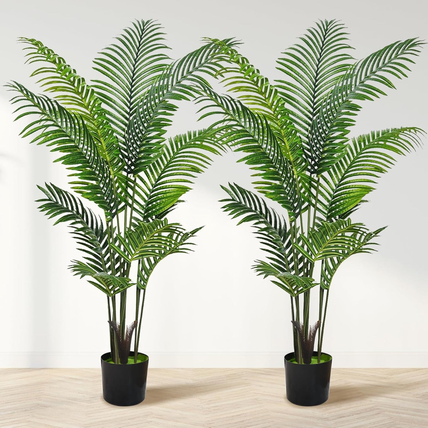 Artificial Palm Tree 4FT, Fake Tree with White Tall Planter 2 Pack, Faux Tropical Areca Floor Plant in Pot, Artificial Silk Plant for Home Office Living Room Decor Indoor