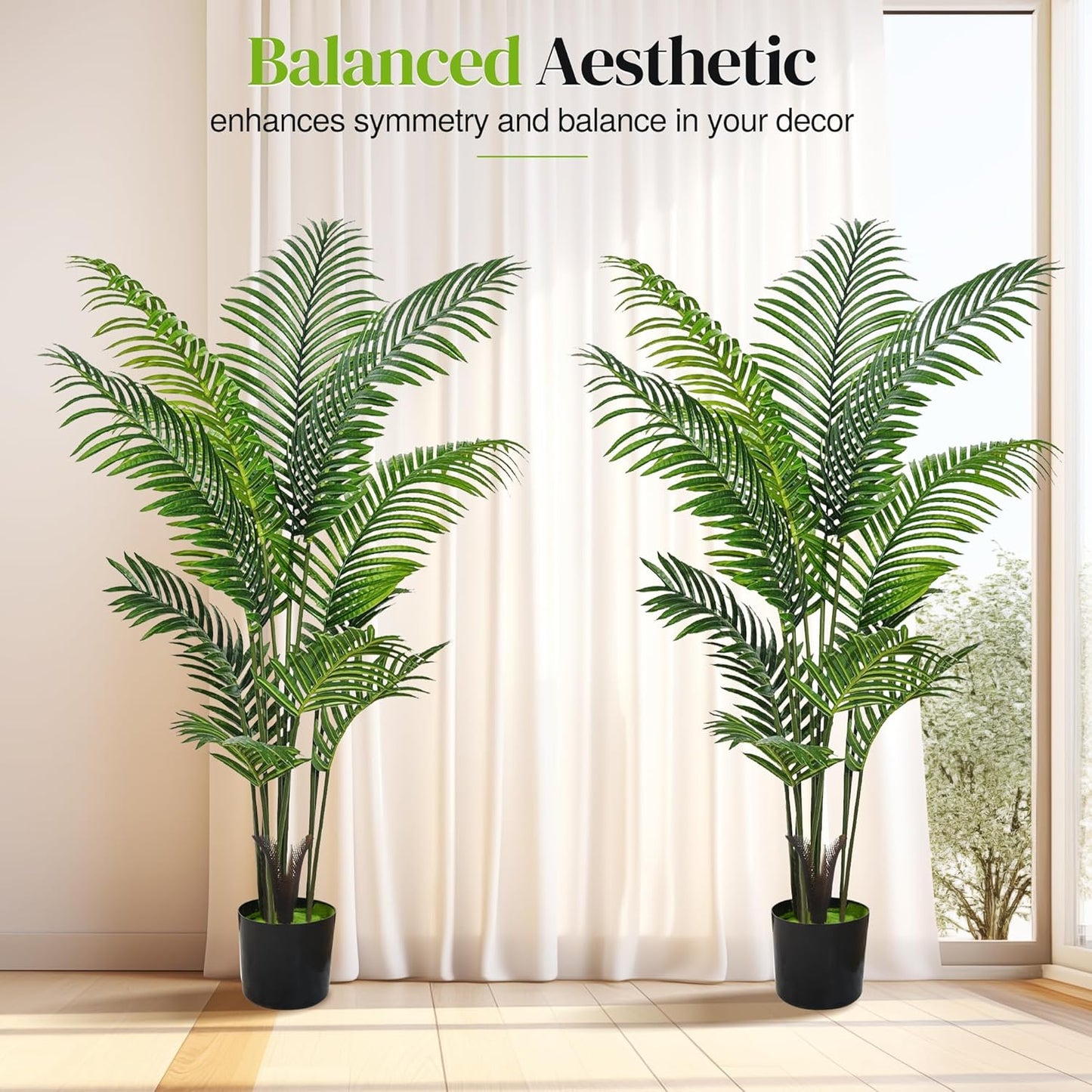 Artificial Palm Tree 4FT, Fake Tree with White Tall Planter 2 Pack, Faux Tropical Areca Floor Plant in Pot, Artificial Silk Plant for Home Office Living Room Decor Indoor