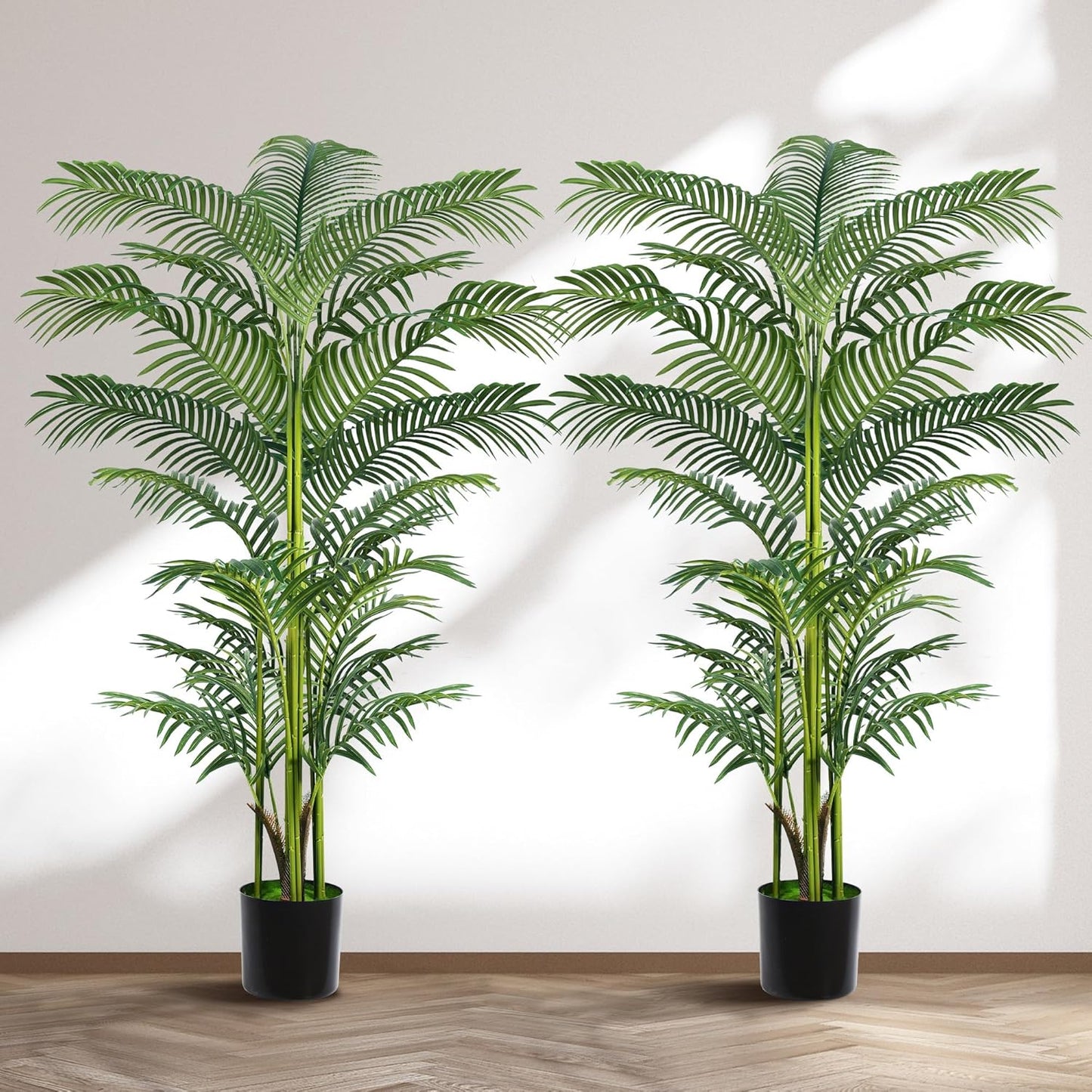 Artificial Palm Tree 4FT, Fake Tree with White Tall Planter 2 Pack, Faux Tropical Areca Floor Plant in Pot, Artificial Silk Plant for Home Office Living Room Decor Indoor