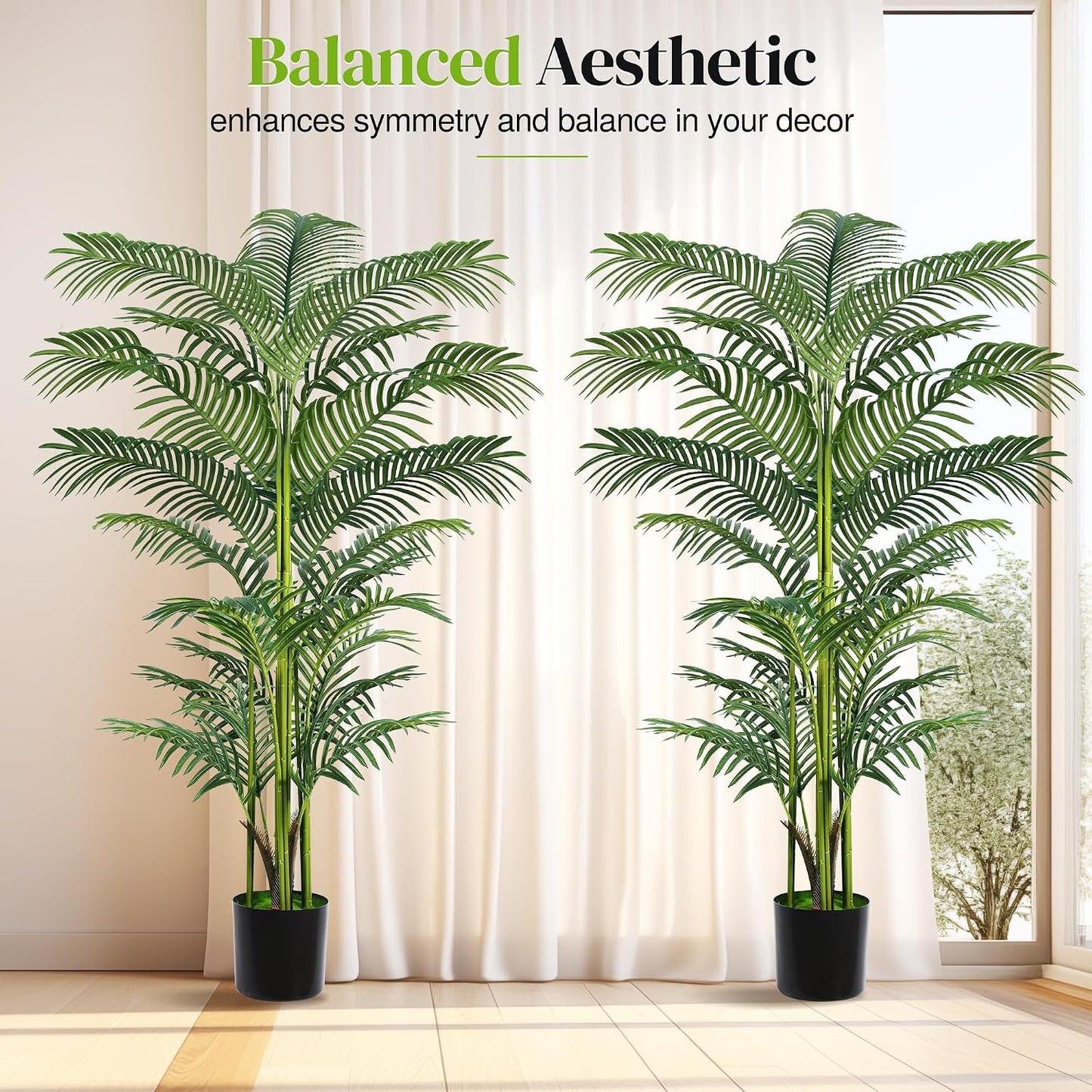 Artificial Palm Tree 4FT, Fake Tree with White Tall Planter 2 Pack, Faux Tropical Areca Floor Plant in Pot, Artificial Silk Plant for Home Office Living Room Decor Indoor