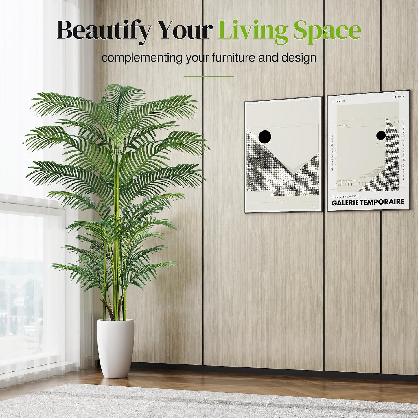 Artificial Palm Tree 4FT, Fake Tree with White Tall Planter 2 Pack, Faux Tropical Areca Floor Plant in Pot, Artificial Silk Plant for Home Office Living Room Decor Indoor