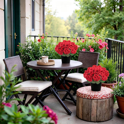 2Pcs Geranium Artificial Flowers in Pot, 10.6" Fake Geraniums Plants UV Resistant Silk Mini Potted Plants for Tabletop Home Décor Office Porch Garden Outdoor Indoor Decor