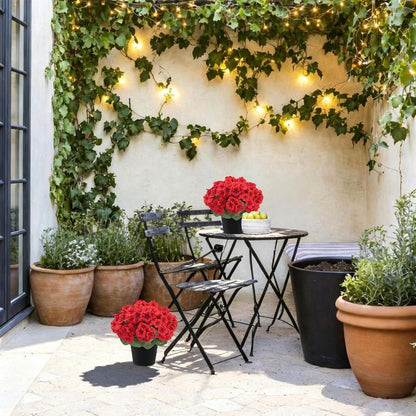 2Pcs Geranium Artificial Flowers in Pot, 10.6" Fake Geraniums Plants UV Resistant Silk Mini Potted Plants for Tabletop Home Décor Office Porch Garden Outdoor Indoor Decor