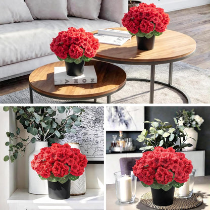 2Pcs Geranium Artificial Flowers in Pot, 10.6" Fake Geraniums Plants UV Resistant Silk Mini Potted Plants for Tabletop Home Décor Office Porch Garden Outdoor Indoor Decor