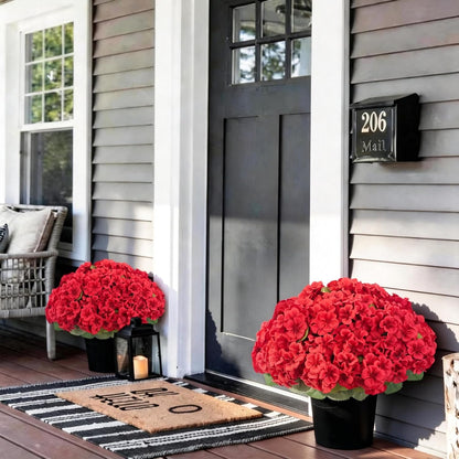 2Pcs Geranium Artificial Flowers in Pot, 10.6" Fake Geraniums Plants UV Resistant Silk Mini Potted Plants for Tabletop Home Décor Office Porch Garden Outdoor Indoor Decor