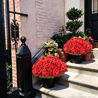 2Pcs Geranium Artificial Flowers in Pot, 10.6" Fake Geraniums Plants UV Resistant Silk Mini Potted Plants for Tabletop Home Décor Office Porch Garden Outdoor Indoor Decor