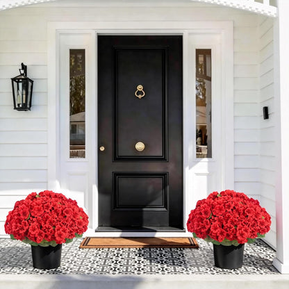 2Pcs Geranium Artificial Flowers in Pot, 10.6" Fake Geraniums Plants UV Resistant Silk Mini Potted Plants for Tabletop Home Décor Office Porch Garden Outdoor Indoor Decor