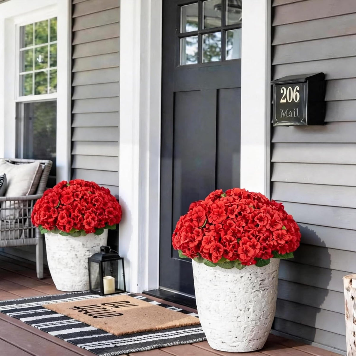 2Pcs Geranium Artificial Flowers in Pot, 10.6" Fake Geraniums Plants UV Resistant Silk Mini Potted Plants for Tabletop Home Décor Office Porch Garden Outdoor Indoor Decor