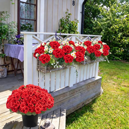 2Pcs Geranium Artificial Flowers in Pot, 10.6" Fake Geraniums Plants UV Resistant Silk Mini Potted Plants for Tabletop Home Décor Office Porch Garden Outdoor Indoor Decor
