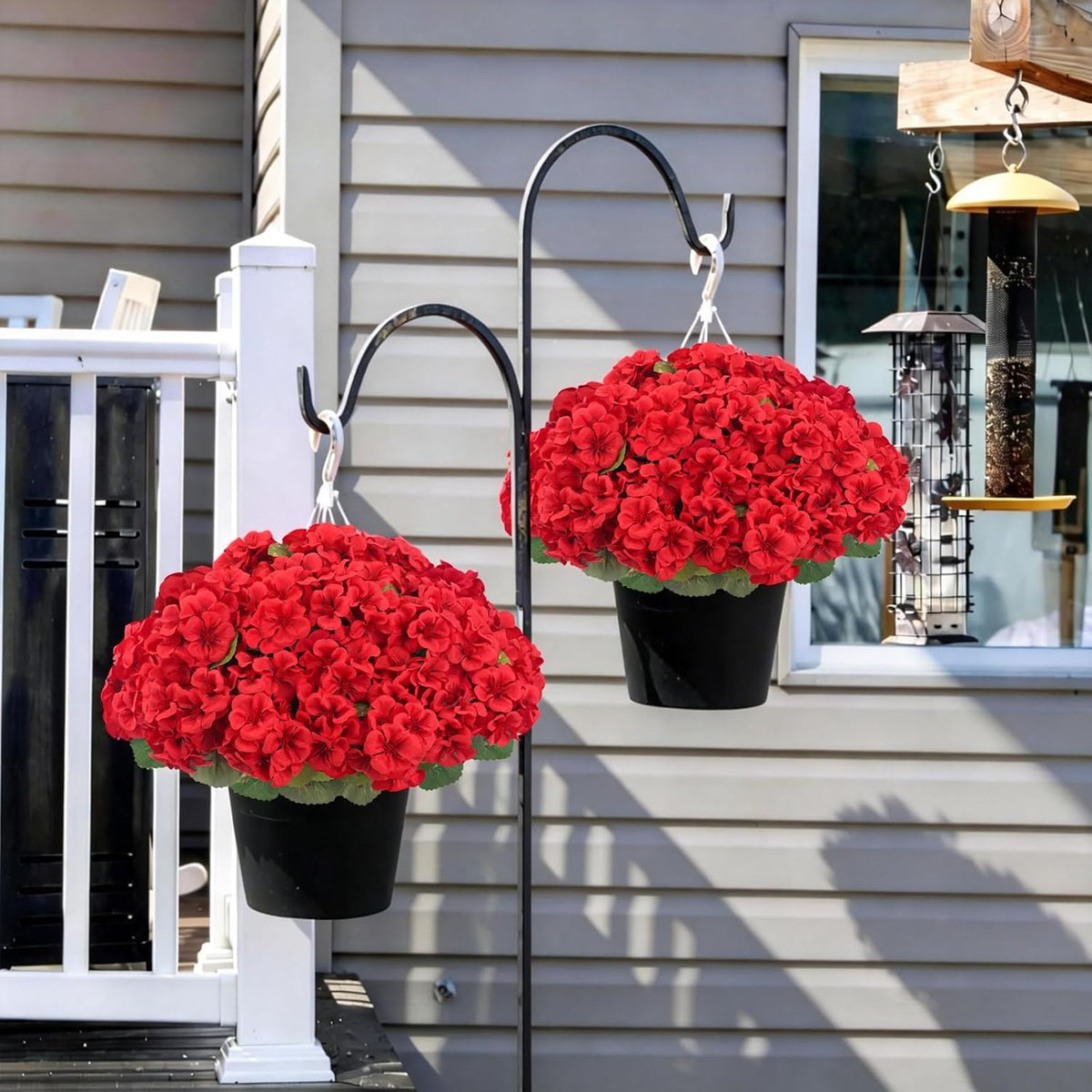 2Pcs Geranium Artificial Flowers in Pot, 10.6" Fake Geraniums Plants UV Resistant Silk Mini Potted Plants for Tabletop Home Décor Office Porch Garden Outdoor Indoor Decor