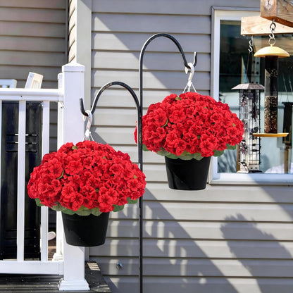 2Pcs Geranium Artificial Flowers in Pot, 10.6" Fake Geraniums Plants UV Resistant Silk Mini Potted Plants for Tabletop Home Décor Office Porch Garden Outdoor Indoor Decor