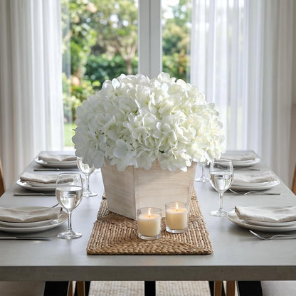 Artificial Hydrangea Flowers in Planter for Table Centerpiece Decor(White)