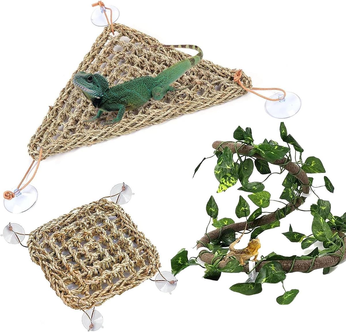PIVBY Bearded Dragon Hammock, Bearded Dragon Tank Accessories, Flexible Reptile Jungle Vines Terrarium Decor for Chameleon, Lizards, Crested Geckos, Snakes, Lguana, Amphibian Reptiles Habitats