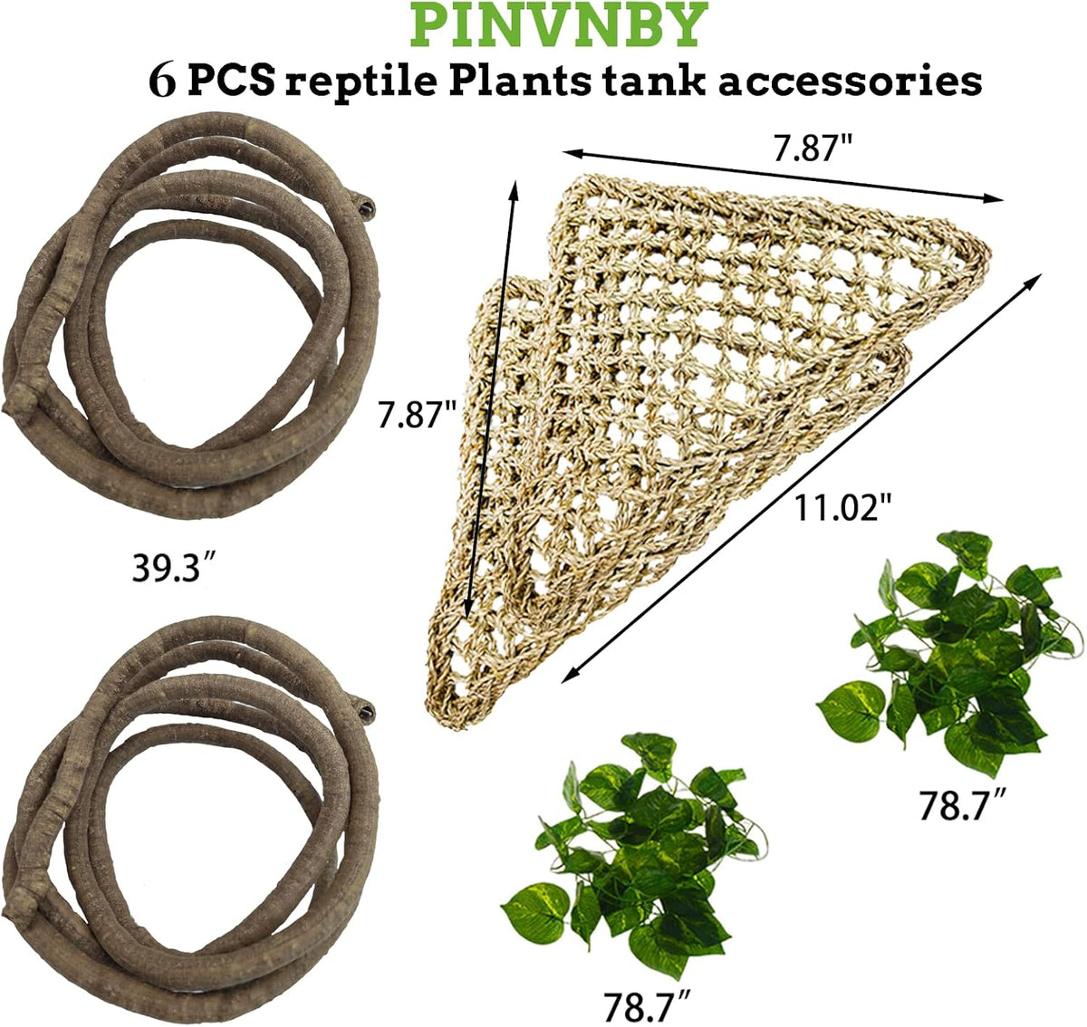PIVBY Bearded Dragon Hammock, Bearded Dragon Tank Accessories, Flexible Reptile Jungle Vines Terrarium Decor for Chameleon, Lizards, Crested Geckos, Snakes, Lguana, Amphibian Reptiles Habitats