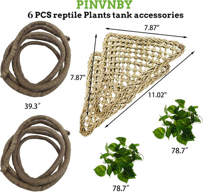 PIVBY Bearded Dragon Hammock, Bearded Dragon Tank Accessories, Flexible Reptile Jungle Vines Terrarium Decor for Chameleon, Lizards, Crested Geckos, Snakes, Lguana, Amphibian Reptiles Habitats