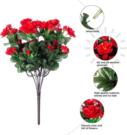 Artificial Fake Camellia Flowers Plants for Outdoor Outside Spring Decoration, Faux Silk Hotpink Camellias UV Resistant Look Real for Planter Porch Patio Garden Yard, 3 Large Bundles