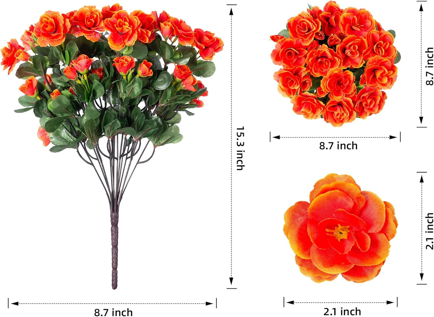 Artificial Fake Camellia Flowers Plants for Outdoor Outside Spring Decoration, Faux Silk Hotpink Camellias UV Resistant Look Real for Planter Porch Patio Garden Yard, 3 Large Bundles