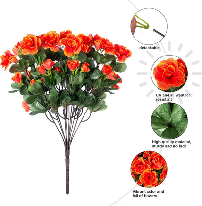 Artificial Fake Camellia Flowers Plants for Outdoor Outside Spring Decoration, Faux Silk Hotpink Camellias UV Resistant Look Real for Planter Porch Patio Garden Yard, 3 Large Bundles