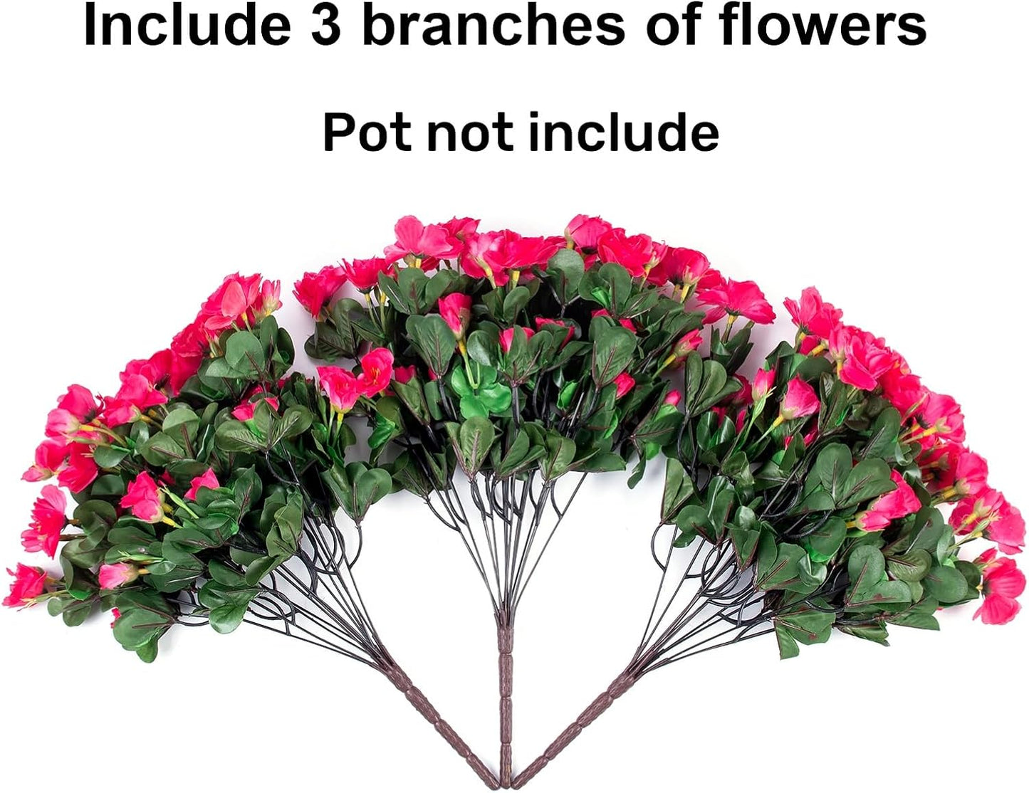 Artificial Fake Camellia Flowers Plants for Outdoor Outside Spring Decoration, Faux Silk Hotpink Camellias UV Resistant Look Real for Planter Porch Patio Garden Yard, 3 Large Bundles