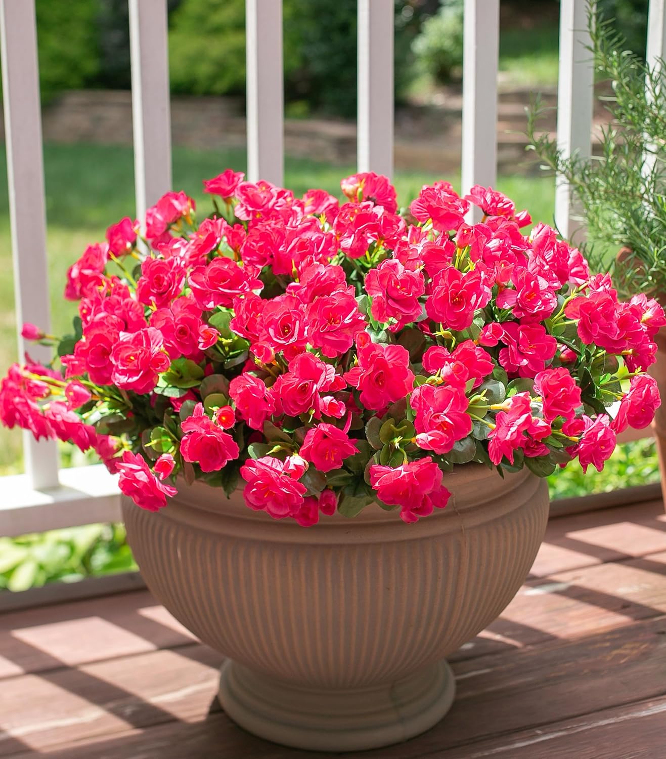 Artificial Fake Camellia Flowers Plants for Outdoor Outside Spring Decoration, Faux Silk Hotpink Camellias UV Resistant Look Real for Planter Porch Patio Garden Yard, 3 Large Bundles