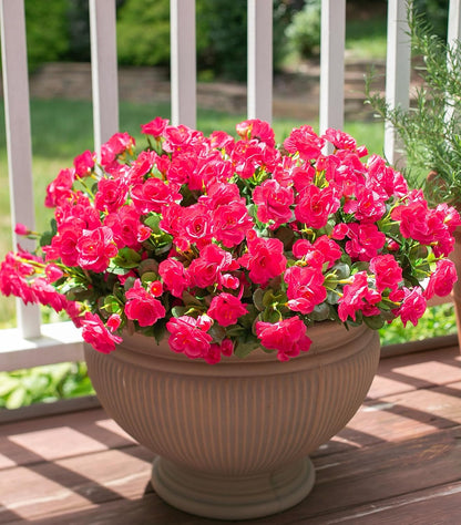 Artificial Fake Camellia Flowers Plants for Outdoor Outside Spring Decoration, Faux Silk Hotpink Camellias UV Resistant Look Real for Planter Porch Patio Garden Yard, 3 Large Bundles