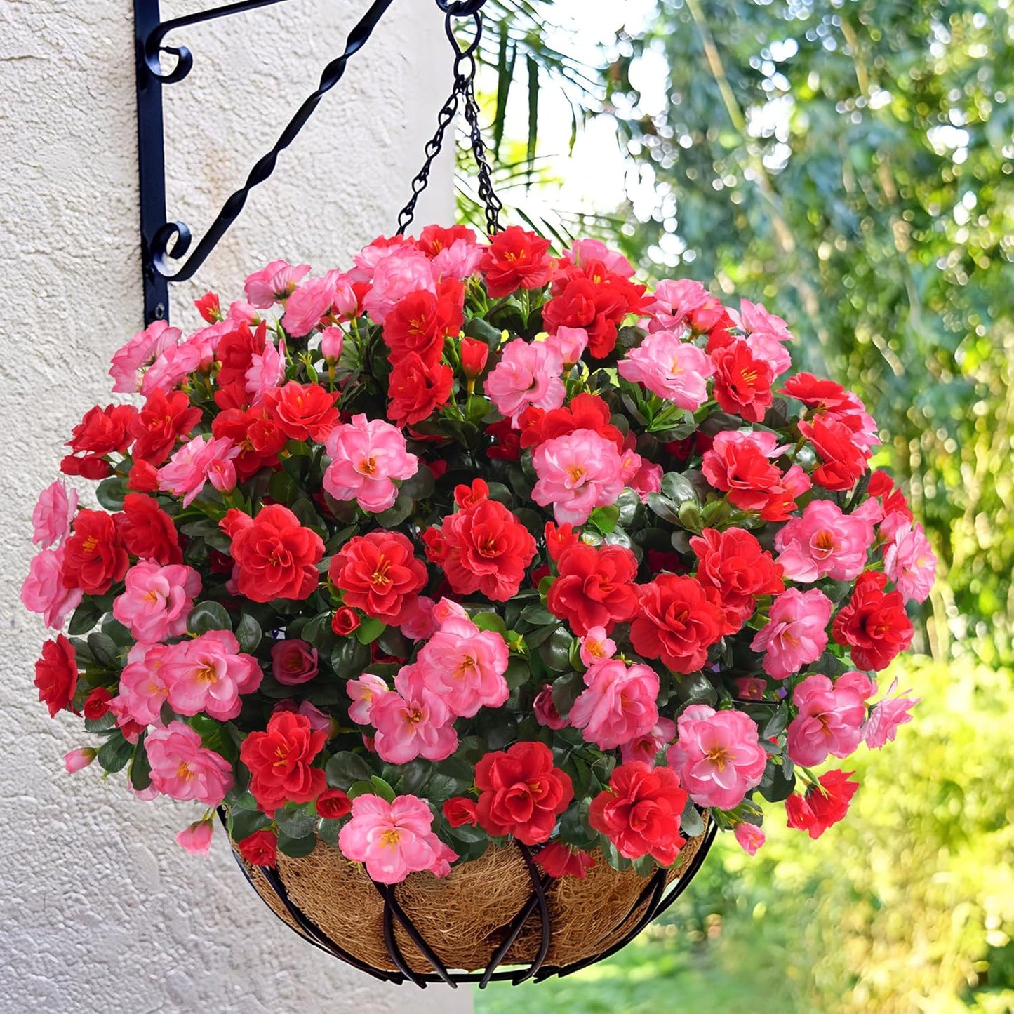 Artificial Fake Camellia Flowers Plants for Outdoor Outside Spring Decoration, Faux Silk Hotpink Camellias UV Resistant Look Real for Planter Porch Patio Garden Yard, 3 Large Bundles