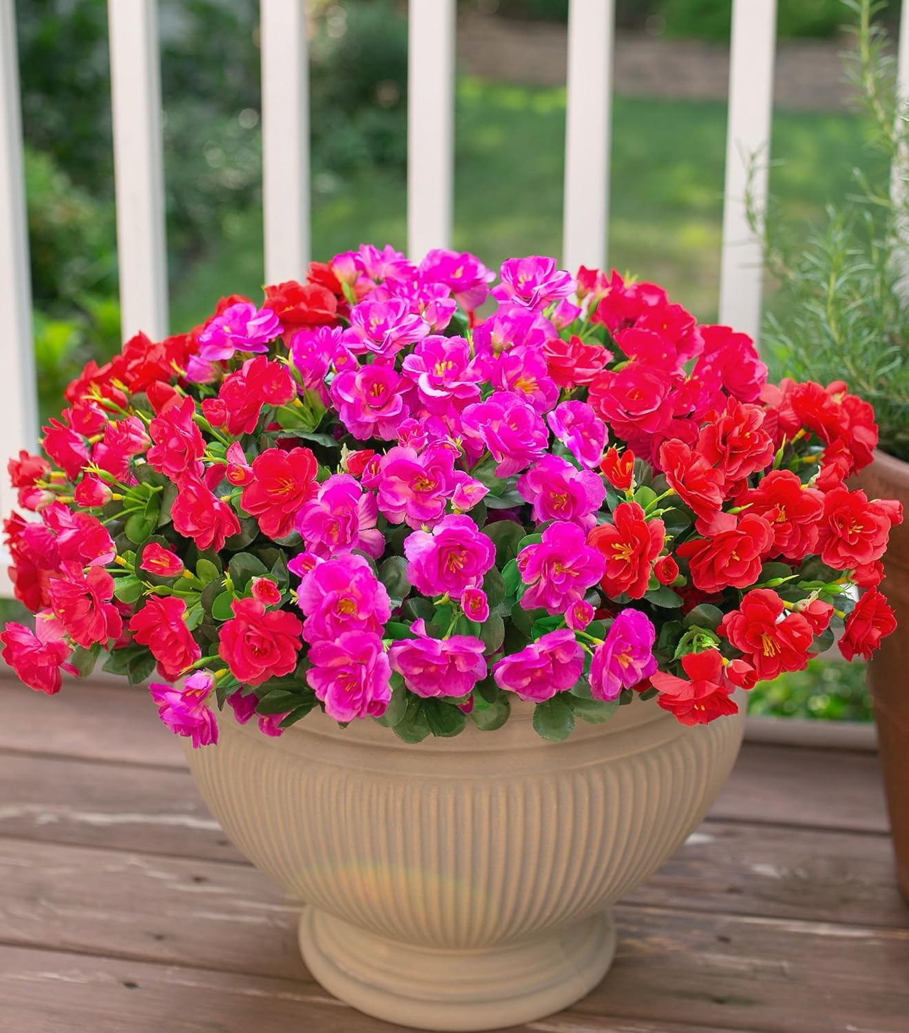 Artificial Fake Camellia Flowers Plants for Outdoor Outside Spring Decoration, Faux Silk Hotpink Camellias UV Resistant Look Real for Planter Porch Patio Garden Yard, 3 Large Bundles