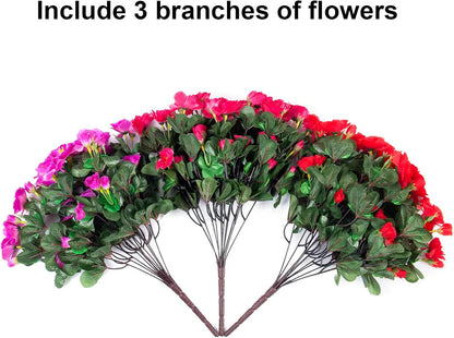 Artificial Fake Camellia Flowers Plants for Outdoor Outside Spring Decoration, Faux Silk Hotpink Camellias UV Resistant Look Real for Planter Porch Patio Garden Yard, 3 Large Bundles
