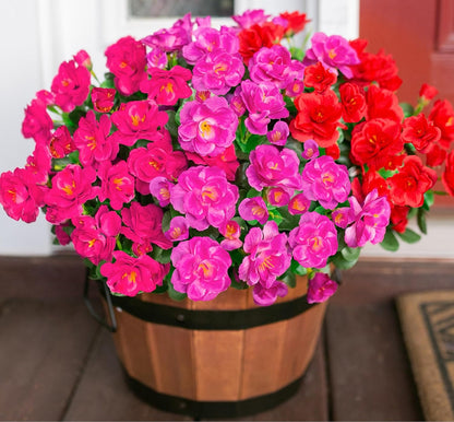 Artificial Fake Camellia Flowers Plants for Outdoor Outside Spring Decoration, Faux Silk Hotpink Camellias UV Resistant Look Real for Planter Porch Patio Garden Yard, 3 Large Bundles