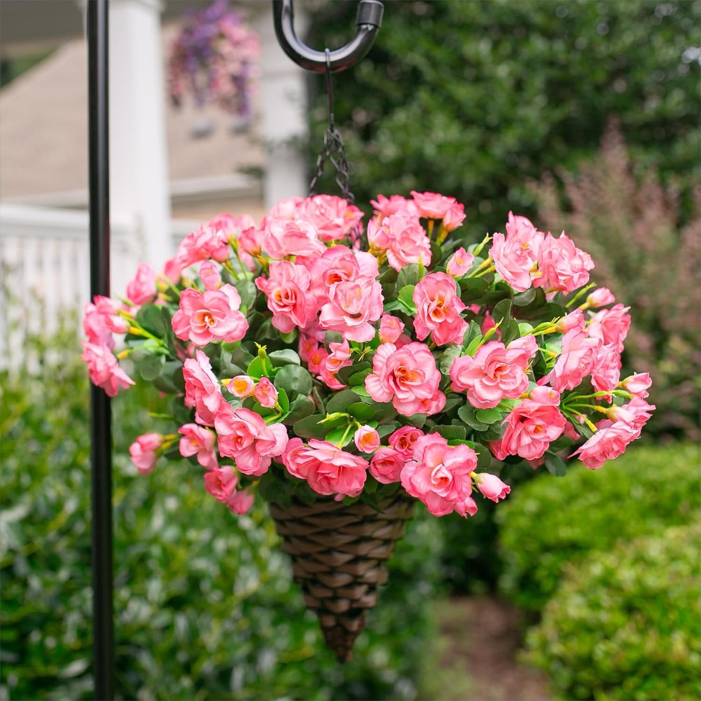 Artificial Fake Camellia Flowers Plants for Outdoor Outside Spring Decoration, Faux Silk Hotpink Camellias UV Resistant Look Real for Planter Porch Patio Garden Yard, 3 Large Bundles