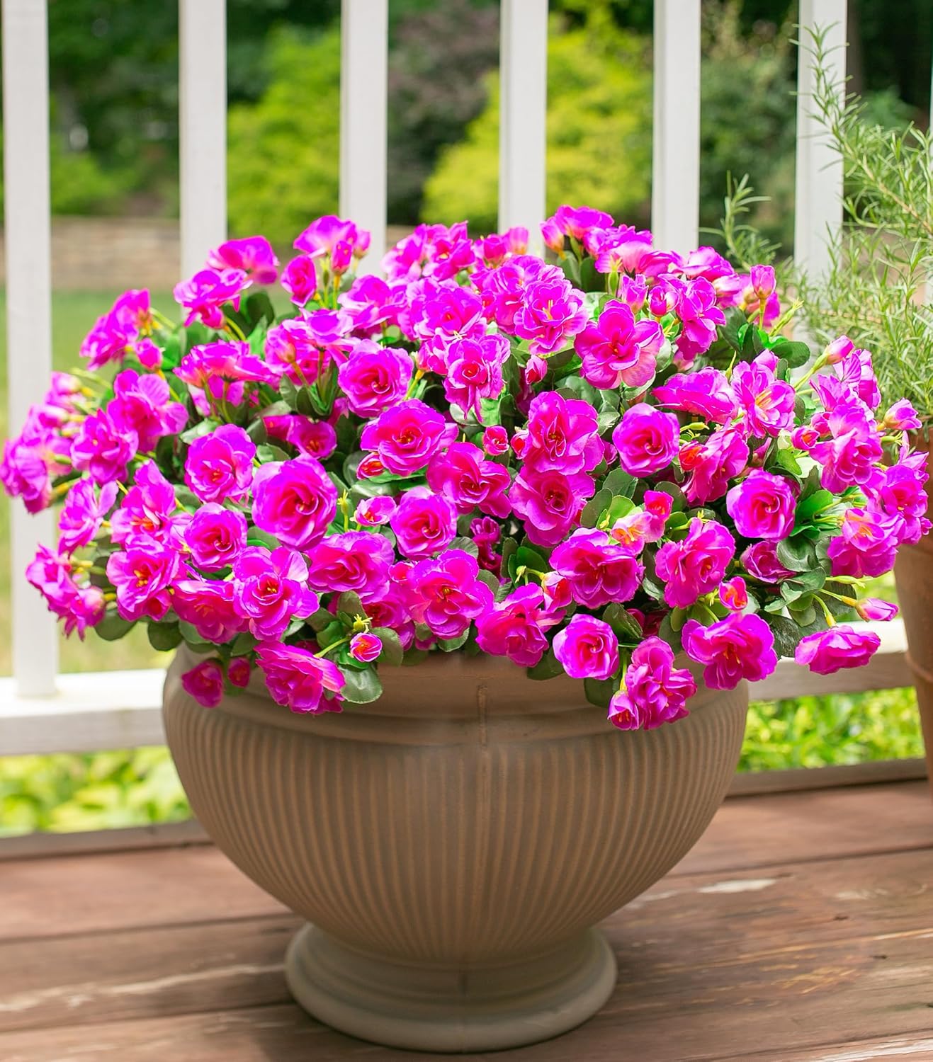 Artificial Fake Camellia Flowers Plants for Outdoor Outside Spring Decoration, Faux Silk Hotpink Camellias UV Resistant Look Real for Planter Porch Patio Garden Yard, 3 Large Bundles