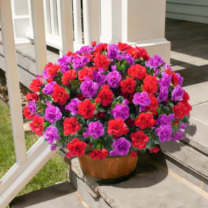 Artificial Fake Camellia Flowers Plants for Outdoor Outside Spring Decoration, Faux Silk Hotpink Camellias UV Resistant Look Real for Planter Porch Patio Garden Yard, 3 Large Bundles