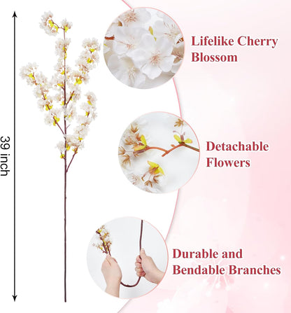 3 Pcs Artificial Cherry Blossom Branches 39'' Cherry Blossom Tree Decor