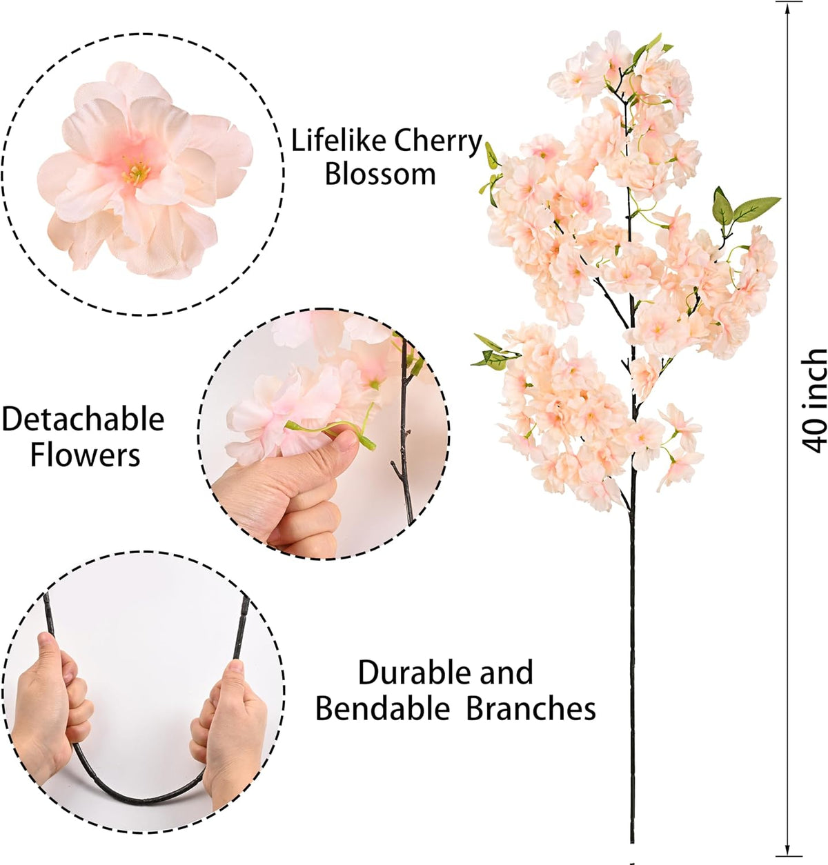 3 Pcs Artificial Cherry Blossom Branches 39'' Cherry Blossom Tree Decor