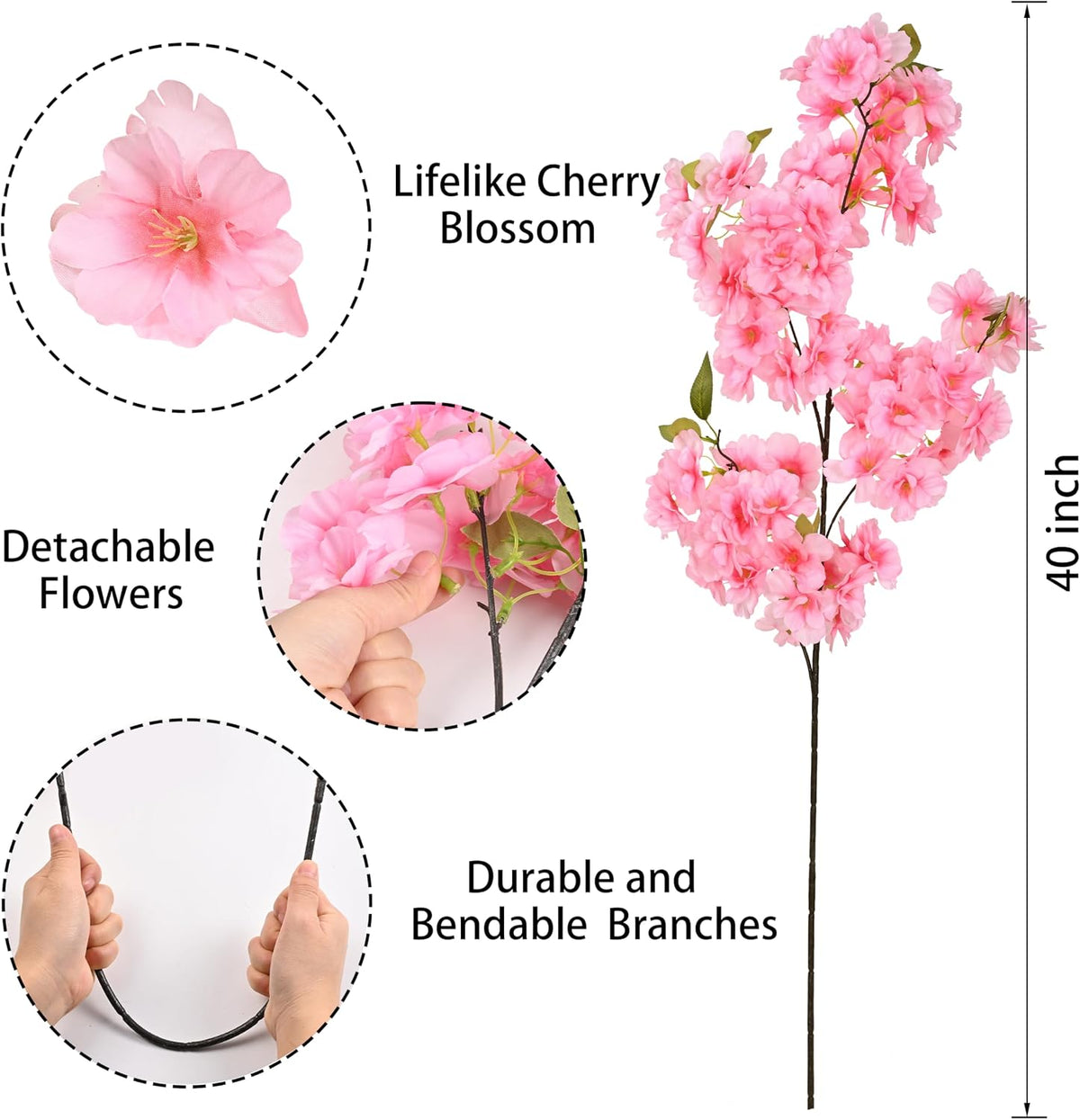 3 Pcs Artificial Cherry Blossom Branches 39'' Cherry Blossom Tree Decor